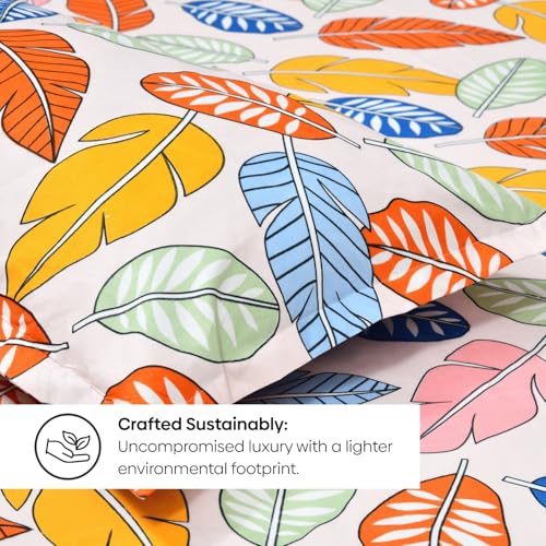 Image of Rivermoor 200 TC Ultrasoft Bedsheet for Double Bed | Queen Size Bed Sheet with 2 Pillow Covers | Floral Leaves Print | 88 x 96 Inches | Breathable & Hypoallergenic