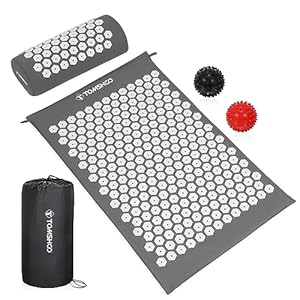 TOMSHOO Acupressure Set, Acupressure Mat and Pillow with 2pcs Massage Balls- Pain Relief Therapy Muscle Back Neck with Travel Bag for Men and Women Grey