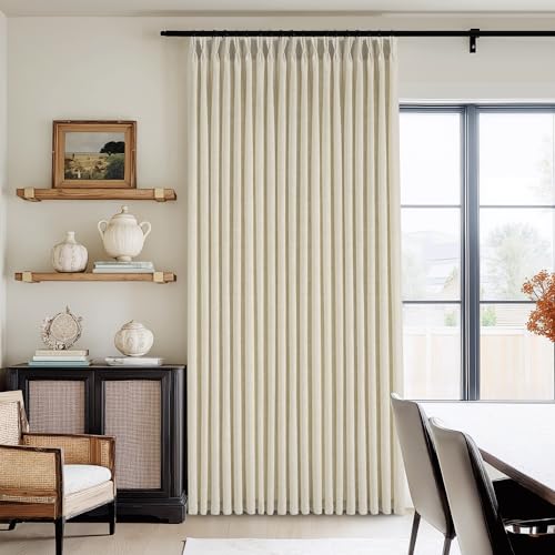 RYB HOME Pinch Pleated Linen Curtains for Sliding Glass Door,