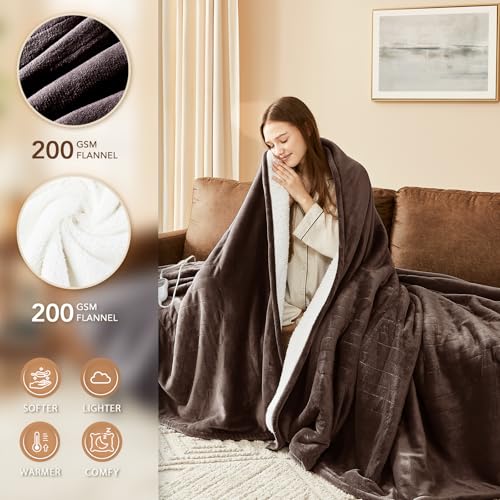 Image of Homemate Electric Heated Blanket Full - 72 inchx84 inch Heating Bed Blankets Throw with 10 Heating Levels 8 Hours Auto Off Fast Heating Over-Heated Protection Ultra Soft Warm Flannel ETL Certified Brown