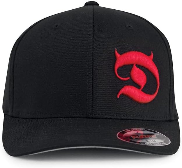 Horned D 6-Panel Men's Cap – Baseball Hat w/ Curved Bill, Red Front & Back Embroidery Design, True Fit - Black - Image 3