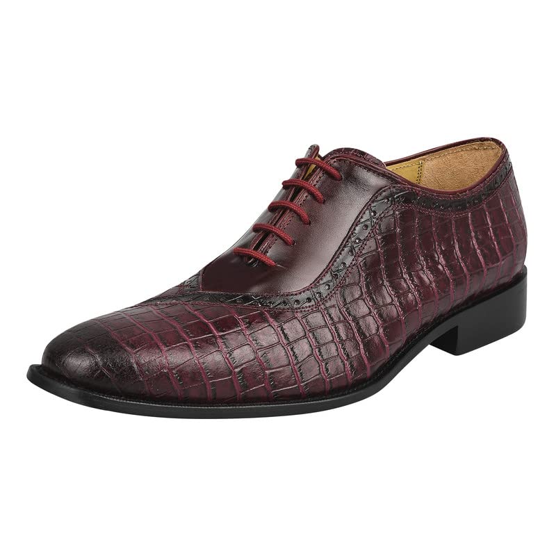 Image of LIBERTYZENO Mens Burnished Toe Genuine Leather Adults Lace Up Oxford Dress Shoes for Easter Gift