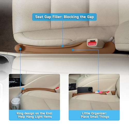 Image of Car Seat Gap Filler Set of 2, 3IN1 Seat Side Gap Filler Plug with Storage Slot & Hook Function, Soft Foam Universal Fit Car SUV Truck Fill Gap Between Seats Console Organizer（Standard Mocha Brown）