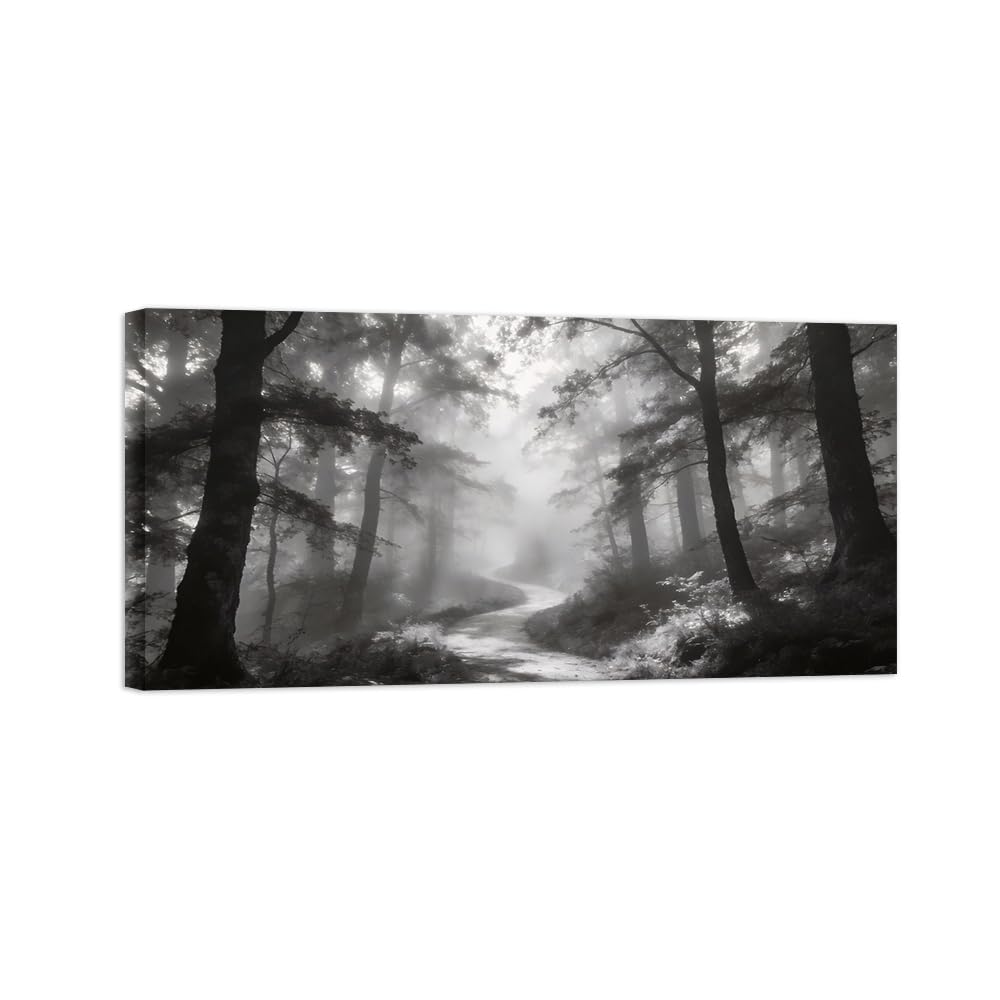 OZPWBVY Black and White Landscape Print Painting-Tree Path 2-Minimalist Canvas Wall Art Picture for Home Ready to Hang 29x59in 75x150cm Wrapped Canvas