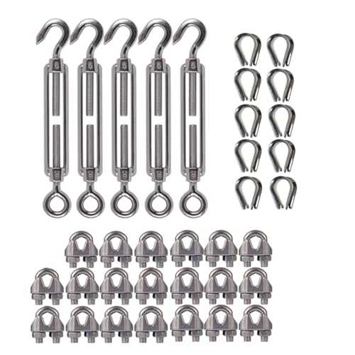 TopHomer Kit Tensores Acero Inoxidable M6 Tornillo Flor Canasta M3 Abrazadera Cable 1/8 M3 Cuerda de Alambre