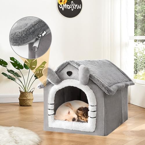 Katzenhaus Indoor, Katzenbetten mit Waschbarem Plüschkissen 38×35×40cm, Katzenhöhle für Draußen, Hundehütte Hundehöhle, Katzenhaus Höhle, Katzenbett Große für Kleine und Mittlere Katzen Hunde