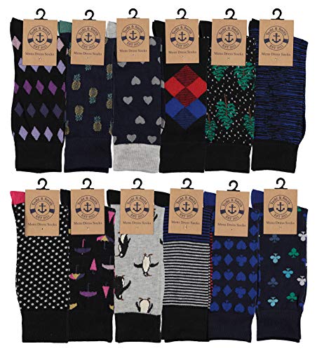 Yacht & Smith 12 Pairs Mens Fashion Designer Dress Socks, Patterned, Textured Design Premium Knit2