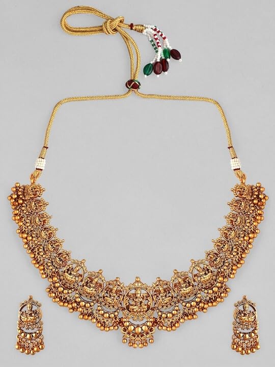 Image of Rubans Gold Plated Temple Necklace Set Traditional Statement Jewellery Gift for Women & Girls