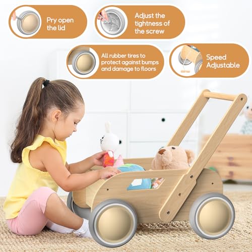 2025 homekol wooden baby walker baby walker adjustable speed for boys and girls baby activity center birthday christmas and new year39s gift log color