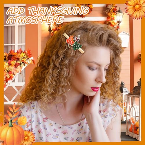 Image of 6 Pack Thanksgiving Fall Hair Clip for Women Enamel Rhinestone Harvest Turkey Pumpkin Maple Leaf Hairpins Thanksgiving Autumn Party Hair Accessory Gifts