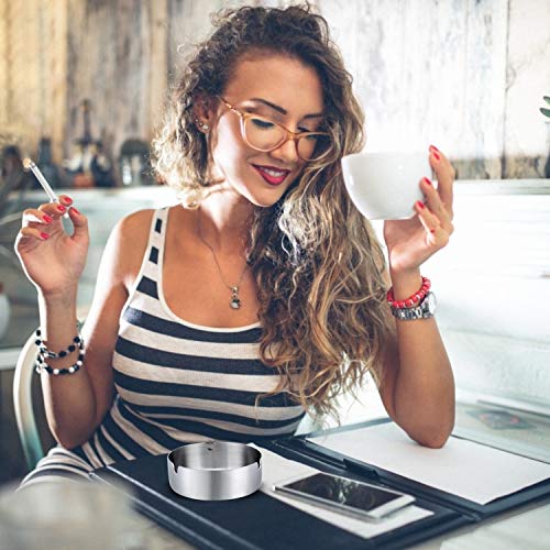 Roestvrijstalen asbak 10 cm diameter, ronde sigarenasbak windasbak voor thuis, kantoren, hotels, restaurants, binnen en buiten (2 stuks) - Image 6