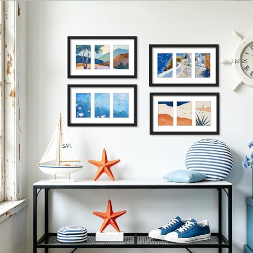 Image of DUENPY 4-Pack 8x14 Collage Picture Frames, 4x6 Collage Picture Frame Displays Three 4x6 inch Photos, or 8x14 (Without Mat) for Available Horizontal Wall Mounting Display and Vertical, Black