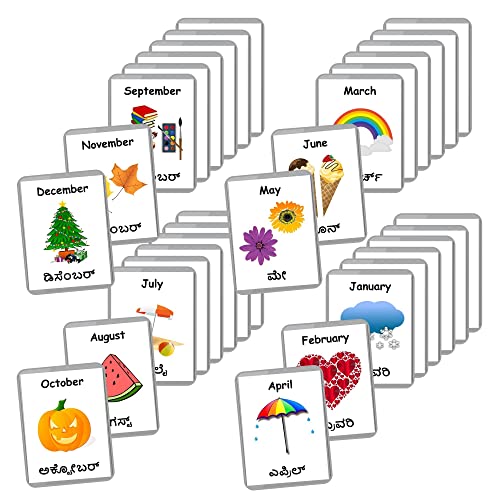 Image of Kannada English Bilingual Flash Cards | Montessori Cards | Laminated Flash Cards | Early Education (Months - 12 Cards)