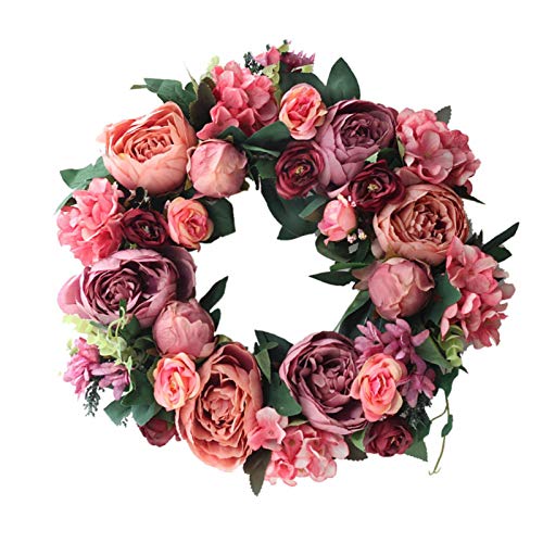 Renwu Türkranz Wandkranz Dekokranz Künstliche Girlande Pfingstrosen Kranz Blumenkranz Deko Für Simulation Blumenkranz Tür Dekoration Türklopfer Dekoration Cover