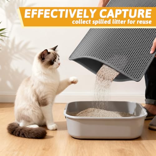 Image of Pieviev Cat Litter Mat Double Layer Waterproof Urine Proof Trapping Mat 1 Pack (Gray, 30x24 Inch (Pack of 1))