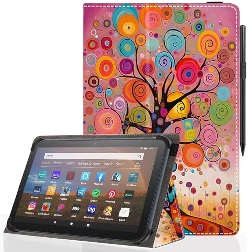 Pudiceva Universal 7 8 Inch Android Tablet Case,Slim Folding Stand Cover for All 7'-8.5' Touchscreen Tablet Case with Stylus Pen Holder,Dream Tree 02