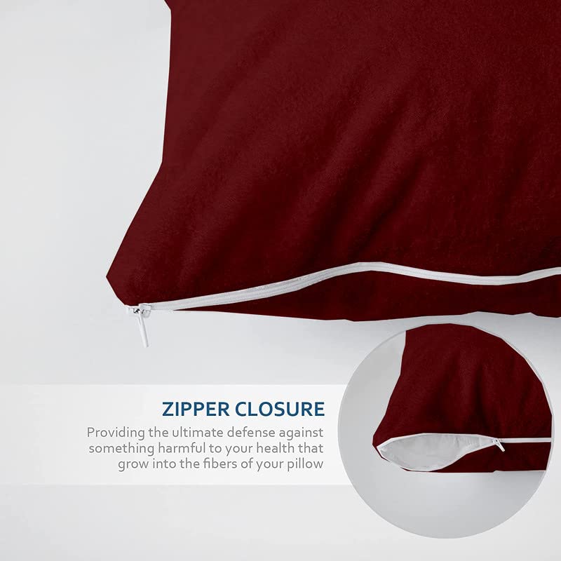Image of Waterproof Zippered Pillow Encasement - Marron Pillow Protectors Terry Cotton - 18 x 28 Inch