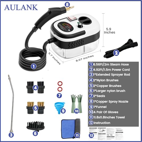 Image of Steam Cleaner, Portable Pressurized Steamer for Cleaning with 14pcs Accessories, 6-Level Adjustable,15s Heat-Up, Handheld Steam Cleaner for Home, Tile, Dirt, Grout, Grease, Car Detailing (03-White)