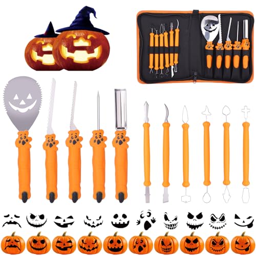 Namouk Kürbis Schnitzset mit Vorlagen 11 Stück Halloween Kürbis Schnitzmesser mit Tragetasche DIY Kürbis Deko Halloween Dekoration