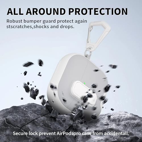 Image of for AirPods 4 Case with Lock,TPU Leather Texture Protective Durability Anti-Lost & Shockproof Protective Cover Accessories with Cleaning Kit in Keychain for Apple AirPods 4 Generation (White /Grey)