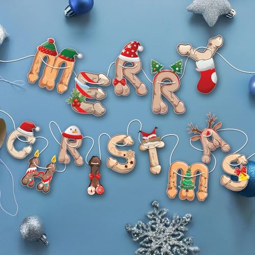 Image of Merry Christmas Banner- Naughty Xmas Party Decoration, Hilarious Holiday Banner, Raunchy Christmas Decor - Funny Christmas Party Bunting Decoration