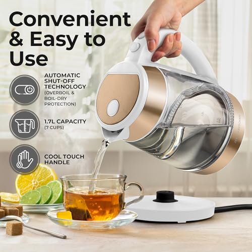 Image of Zulay Kitchen Fast Boiling Electric Water Kettle - 1.7L, 1500W, Auto Shut-Off for Overboil & Boil Dry Protection, Cool-Touch Handle, 360 Base - Rapid Teapot Boiler For Coffee & Tea - White Copper