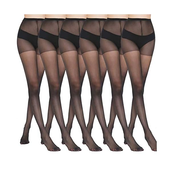 MANZI 6 Pairs Black Pantyhose for Women 20 Denier High Waist Sheer Tights(Black,Small)