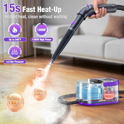 Image of Steam Cleaner, 15s Fast Heat-Up Handheld Steam Cleaner for Home & Car | Portable Steamer for Cleaning with 3 Steam Levels, 1500ml Tank, 248F Deep Cleaning, Steam Cleaner for Home & Car Accessories