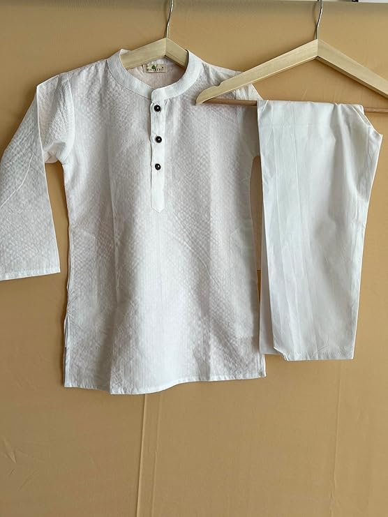 Image of Boys Pure Cotton Kurta Pyjama Set Round Collar Full Sleeve Ethnic Elegance for Festivals | Comfortable Traditional Pure cotton kurta pyjama for Kids