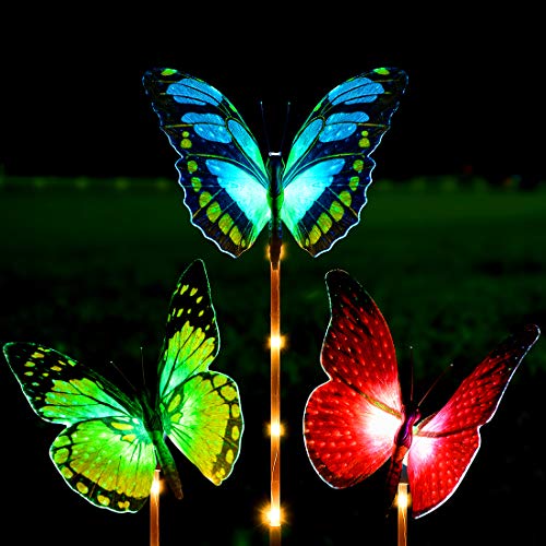 Kearui Solar Lights Outdoor 3 Pack Solar Stake Light with Fiber Optic Butterfly Decorative Lights, Multi-Color Changing LED Solar Lights for Garden Decorations, Garden Gifts