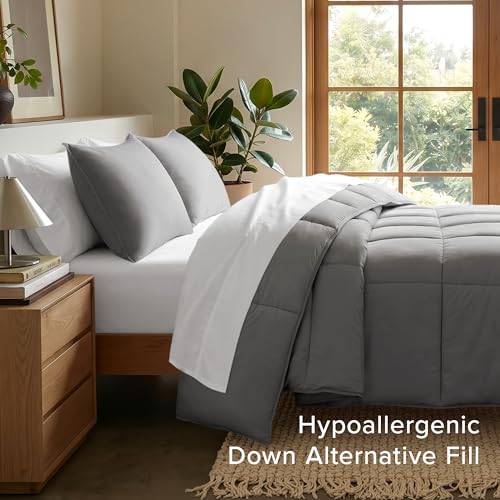 Image of Bare Home Comforter Set - Super King Size - Ultra-Soft - Goose Down Alternative - Premium 1800 Series - All Season Warmth (Super King, Grey)
