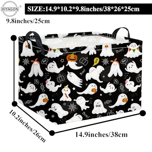 Image of Rectangular Halloween Basket for Boys and Girls Kids Trick or Treat Pumpkin Basket for Halloween Parties Cute Storage Bin Organizer Box Room Decor(Black ghost)