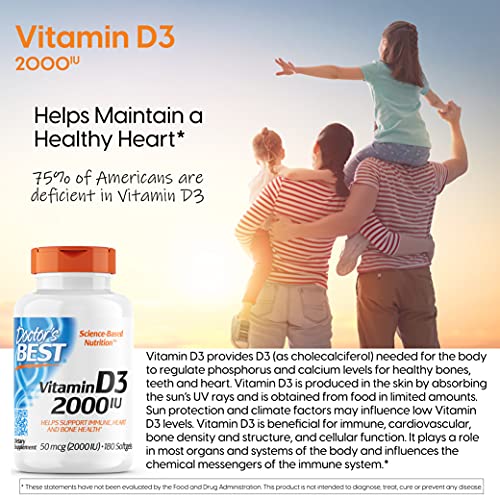 Doctor'S Best DRB-00210 Vitamin D3 2 000 Iu Healthy Bones Teeth Heart Immune Support Nongmo Glutenfree Soy Free thumb #3
