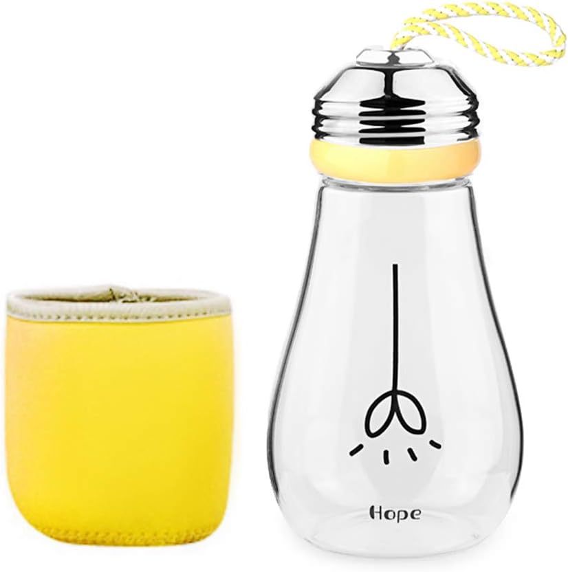 Creative Bulb Cup,BPA Free Glass Travel Tea Mug,Cute Water Bottle with Neoprene Sleeve 14 Ounce