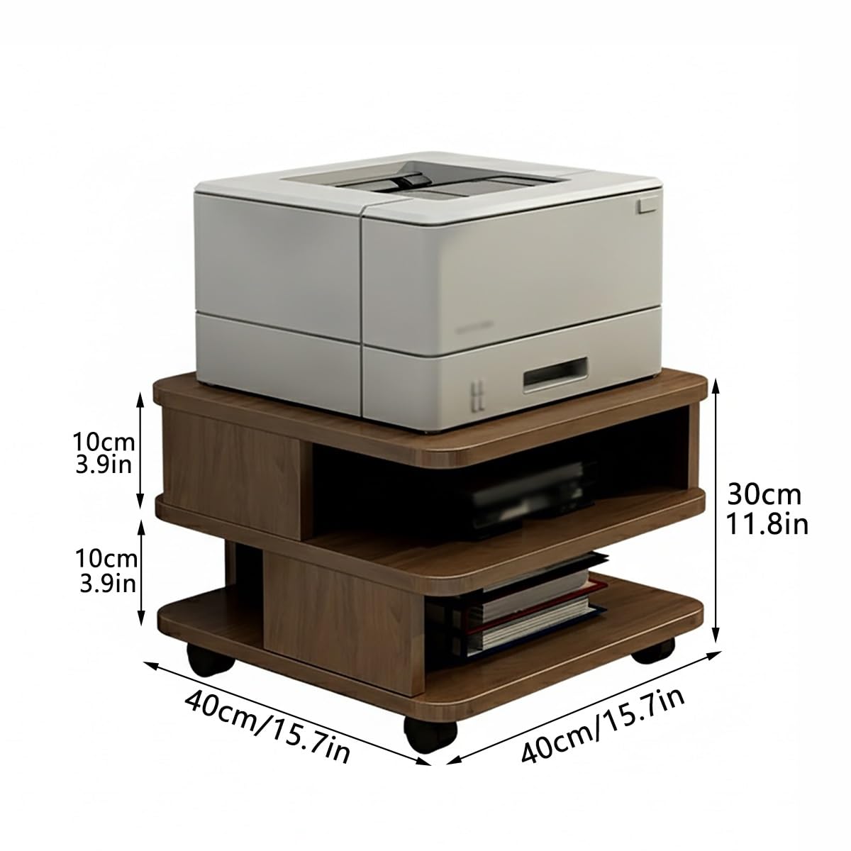 Soporte para impresora debajo del escritorio con gabinete de impresora Der & Shelf le con ruedas con freno para fax, impresora 3D, escáner, fácil montaje (blanco, 15.7 x 15.7 pulgadas)