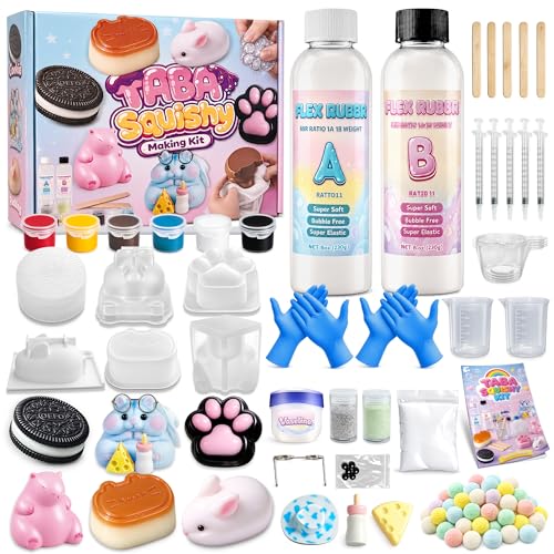 Funewest Taba Squishy Making Kit for Kids DIY Squishy Maker with Liquid Silicone and Molds Flex Rubber Flocking Powder Squishies Craft Kit for Toddle 8-12 Make Your Own Sensory Fidget Toys