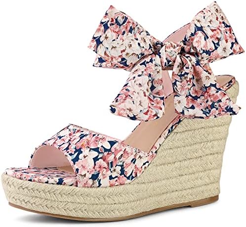 Allegra K Women's Platform Floral Printed Slingback Espadrille Pink Wedge Sandals 9 M US