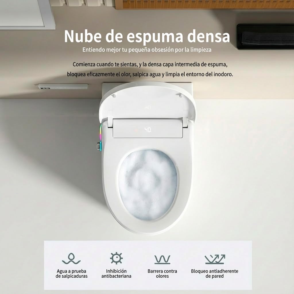 Abattant WC intelligent - Siège WC japonais avec jet d'eau et séchage - Bidet électrique avec siège chauffant, lumière nocturne et télécommande - Installation universelle, chute amortie (Bl