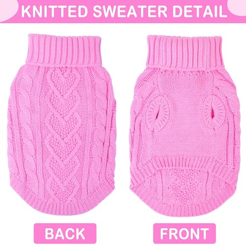 Image of Dog Sweaters Small Dog Clothes for Winter Solid Knitted Puppy Sweater Warm Pet Cat Sweater Doggy Pullover Outfit with Heart-Shape Design(Pink, Large)