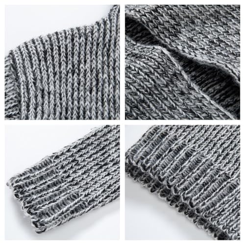 Mens Casual Mid Length Sweaters Cardigan Horn Button Up Hooded Cardigan Ribbed Knit Sweater Outwear4