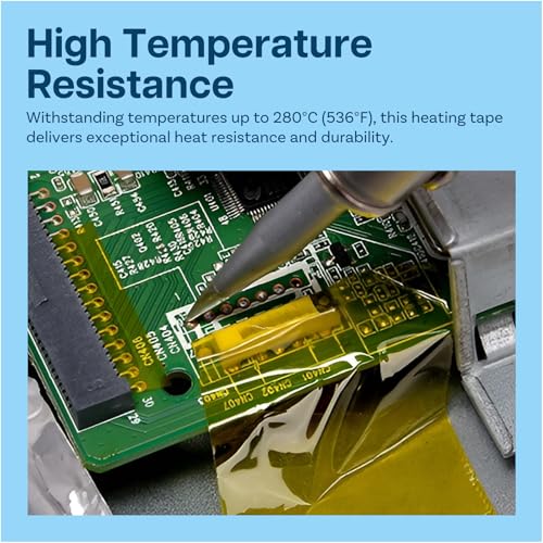 Image of MMOBIEL Heat Tape for Sublimation & Electronics Polyimide Tape 0.1 inch x 100ft (3mm x 30m) - High Temp up to 536F, ESD Tweezer Included - for Heat Press, 3D Printing, Soldering, HVAC