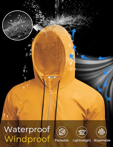Image of COOFANDY Mens Packable Rain Jacket Lightweight Waterproof Raincoat with Hood Outdoor Rain Gear Travel Hiking Cycling