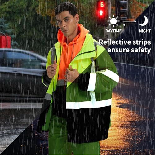 SRsafety High Visibility Rain Gear, Class 3 High Visibility Work Rain Gear for Men, Construction Rain Suits