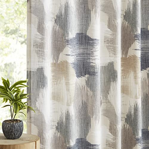 Kayne Studio Blue Tan Boho Semi Sheer Curtains for Living Room Watercolor Abstract Pattern Light Filtering Drapes, 84 Inches Long Colorful Window...