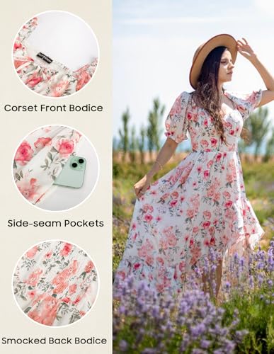 Image of Scarlet Darkness Summer Dresses for Women 2026 Off Shoulder Corset Sundress Cottagecore Floral Dress Orange L