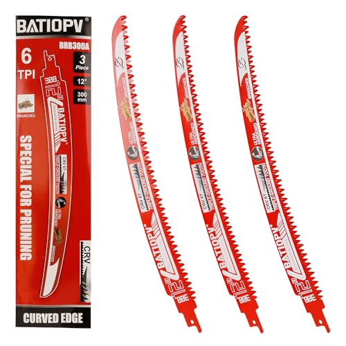 BATIOPV Lames de scie sabre 3 pièces 300 mm – 6 TPI dents japonaises – Lames courbées pour bois, élagage, bois de chauffage, bois sec et vert