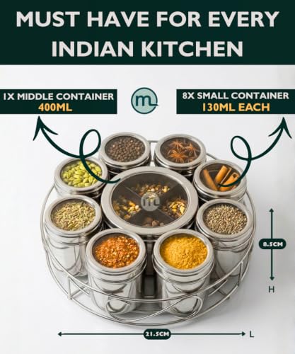 Image of Mishaa Steel Multipurpose Storage Containers - Perfect Organizer for Masala Spices, Herbs, Mouth Freshner, Dry Fruits, 130ml Each Airtight Containers with See-Through Li (12IN1 WIRESTAND)