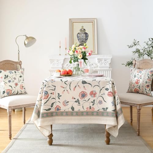 Image of ishro home Premium Dining Table Cover 6 Seater | Table Cover Cloth | Table Cloth 6 Seater - Soft European Fabric, Frill Design, Machine Washable | (Spring of Beauty, 56x90 Inch (6-8 Seater))