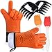 Barbacoa Grill Guantes Resistente al Calor con Garra de Oso Carne Garras y Pincel de Silicona, Guantes de Cocina Antideslizante para Horno Microondas y Parrilla, Naranja