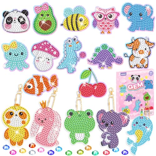 EAPHANT Diamond Art Kits for Kids Gem Keychains and Stickers Painting Gifts for Girls Ages 4-8 8-12 Arts and Crafts Toys for Kids with 17 Designs